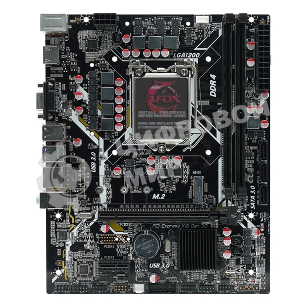 Материнская плата AFOX IH510D4-MA6-V2, LGA 1200, Intel H510, 2xDDR4, 3xSATA, 1xM.2, 1xPCI-E 4.0 x16, 1xPCI-E x1, 1xVGA, 1xHDMI, 1x 1Gb LAN, 2xUSB 2.0, 2xUSB 3.0, 2xPS/2, 6.1, mATX