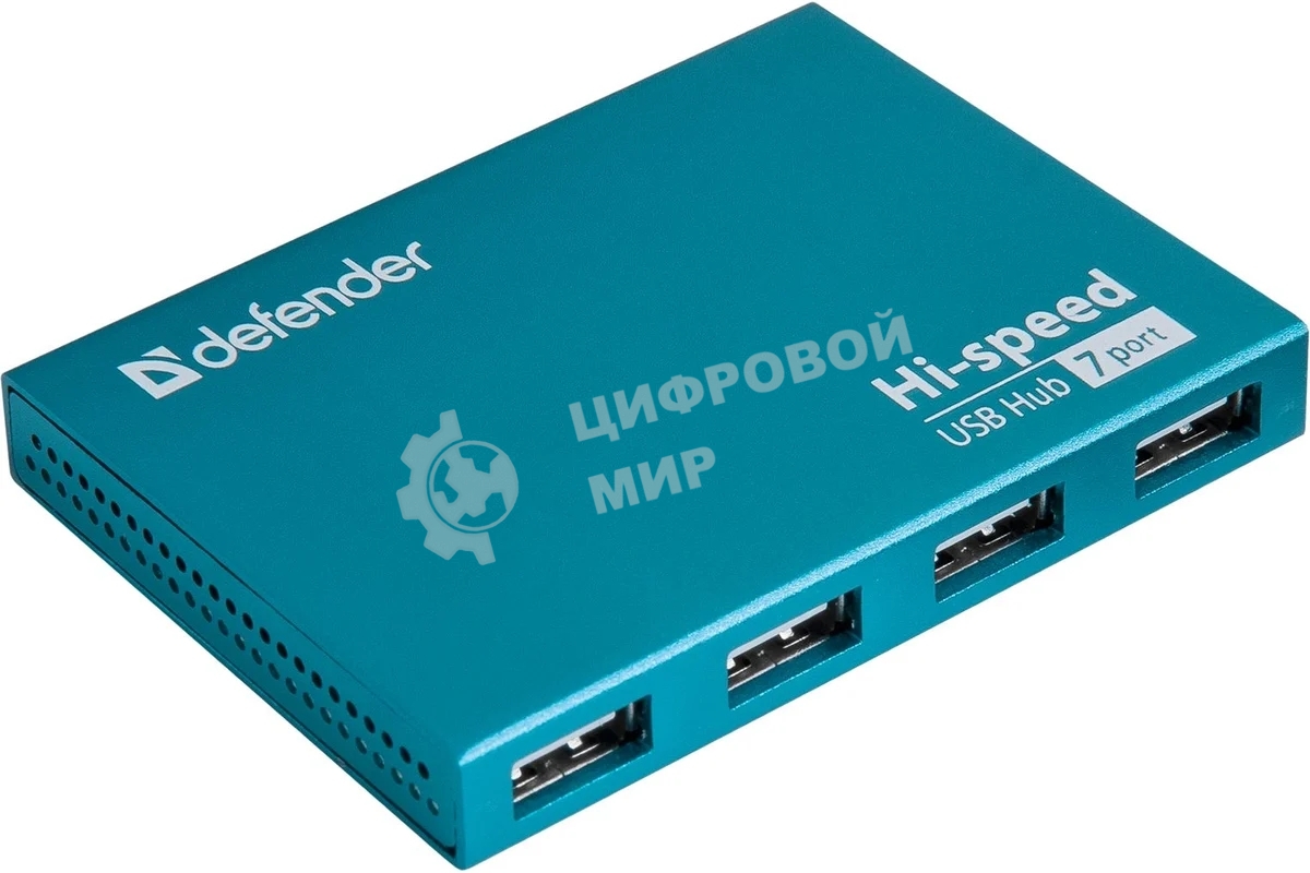 Разветвитель Defender SEPTIMA SLIM USB2.0 - 7 портов, + блок питания DC 5В 2А, + кабель USB 2.0 A(M) - MiniB (M) - 1м