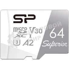 Флеш карта microSD 64Gb Silicon Power Superior Pro A2 microSDXC Class 10 UHS-I U3 Colorful 100/80 Mb/s (SD адаптер)