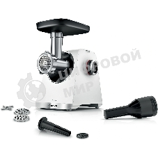 Мясорубка электрическая Bosch MFWS609W белый/черный, 2100 Вт, 3.5 кг/мин, реверс, насадки - 4