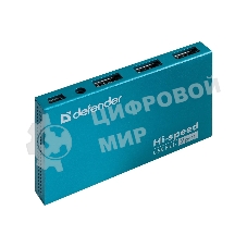 Разветвитель Defender SEPTIMA SLIM USB2.0 - 7 портов, + блок питания DC 5В 2А, + кабель USB 2.0 A(M) - MiniB (M) - 1м