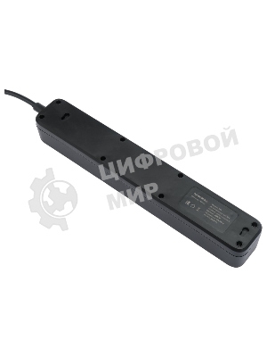 Сетевой фильтр Гарнизон 2.0 EPS-5-B-5, 5 р, 10А, 5 м, ур.защиты 2+, черный, пакет