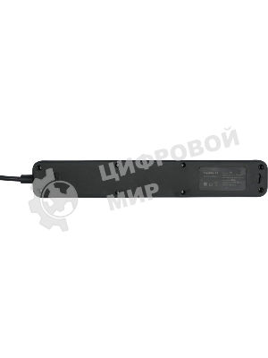 Сетевой фильтр Гарнизон 2.0 EPS-5-B-5, 5 р, 10А, 5 м, ур.защиты 2+, черный, пакет
