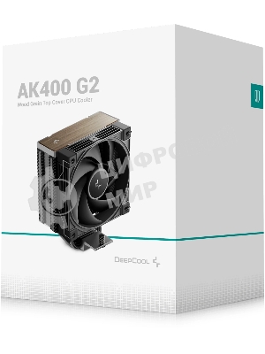 Кулер для процессора DEEPCOOL AK400 G2 LGA1851/1700/1200/115X/AM5/AM4 (12шт/кор, TDP 220W, PWM, Fan 120мм, 4 тепл. Трубки, Wood-grain top cover, черный) RET (R-AK400G2-BKNNMN-GJD)