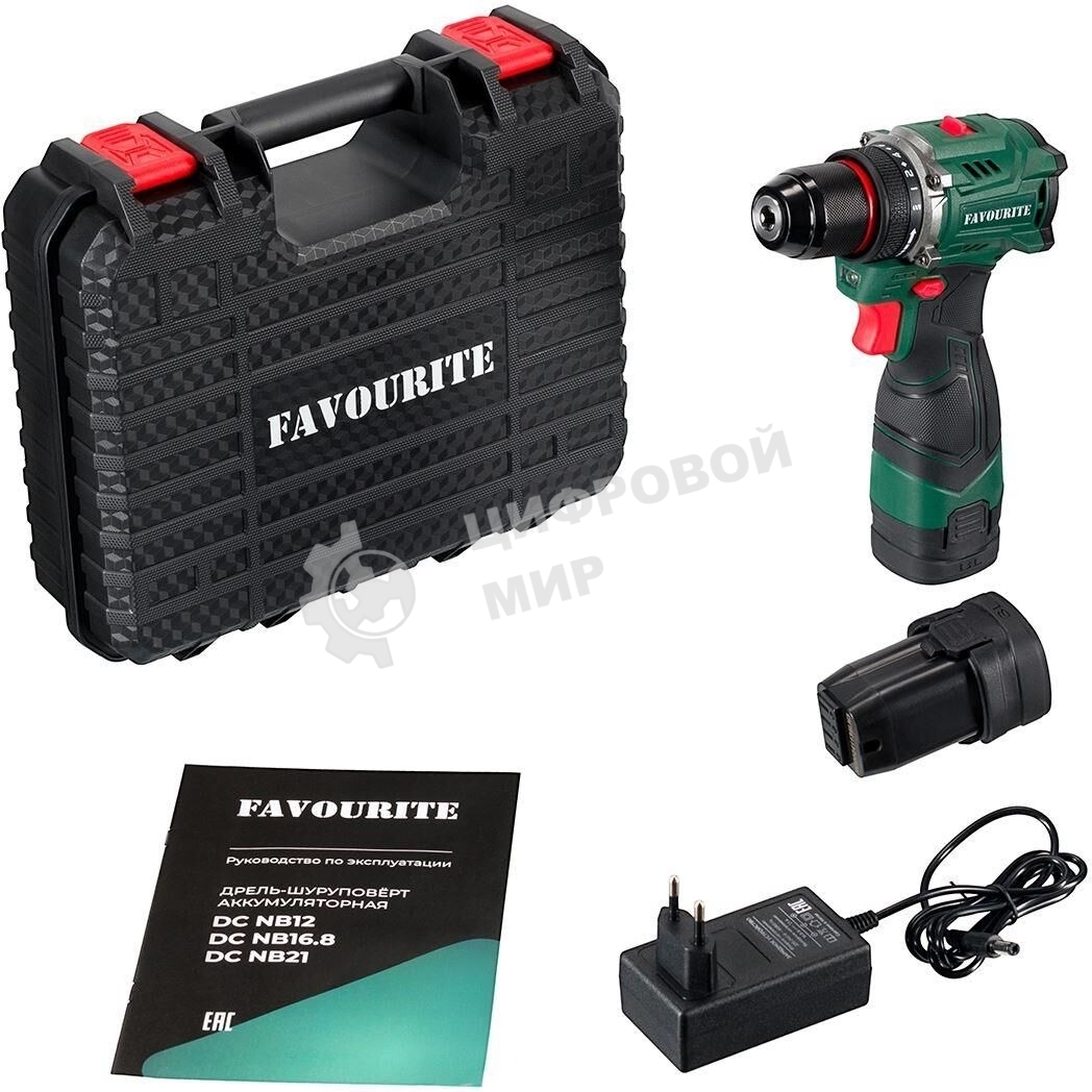 Дрель-шуруповерт FAVOURITE DC NB16.8, 16,8 В, 2 Ач, 45 Нм, бесщеточный