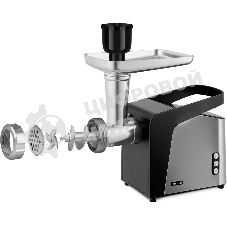 Мясорубка электрическая Rondell RDE-1455 серый, 2000 Вт, 3.0 кг/мин, реверс, защита от перегрузки, металлический лоток, насадки - 5