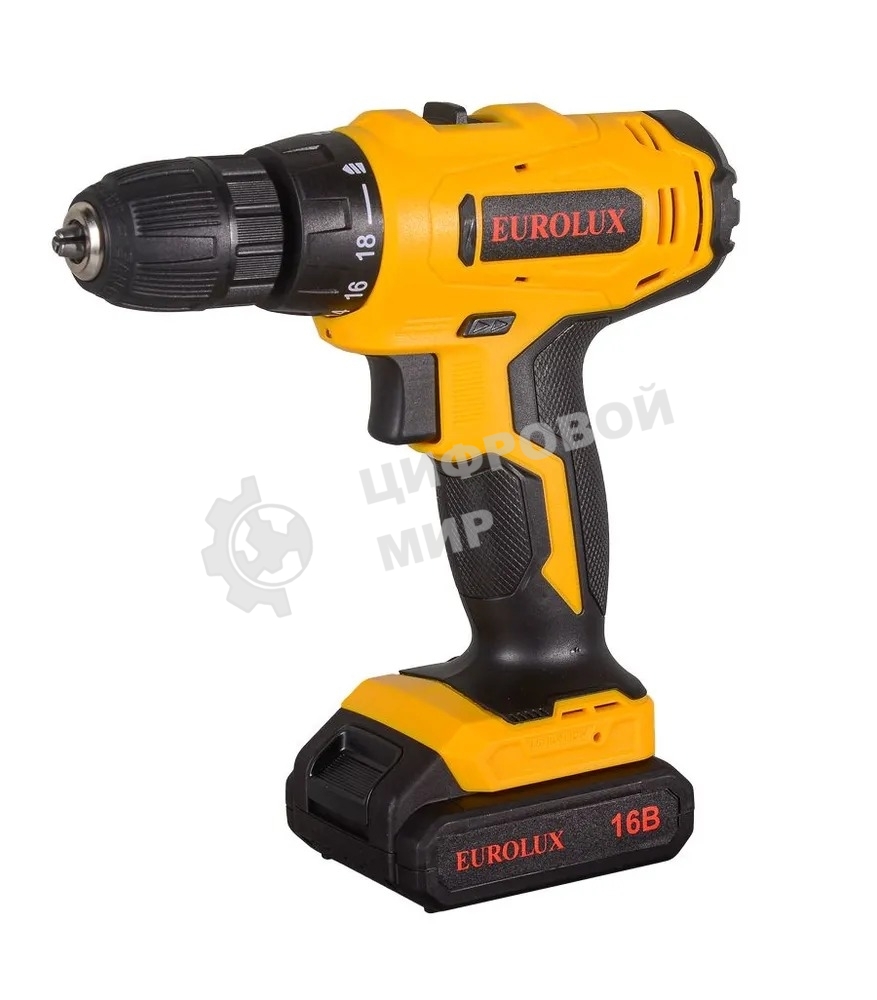Дрель-шуруповерт Eurolux ДА-16DU-2, 12 В, 1.5 Ач, 25 Нм, щеточный