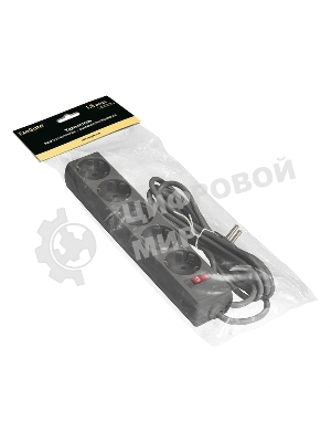 Удлинитель ExeGate EC-5-1.8B (EX279355RUS), черный, 1,8 м, евровилка с заземлением, 5 евророзеток с заземлением, 2200 Вт