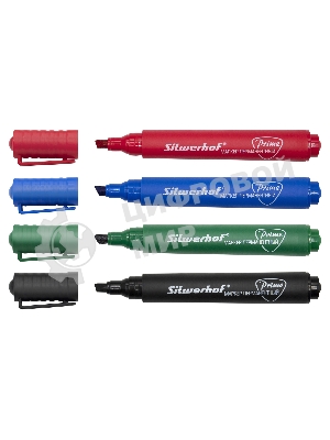 Набор маркеров перманентных Silwerhof Prime, скошенный пишущий наконечник, 2-5мм, 4 цвета, пакет с европодвесом