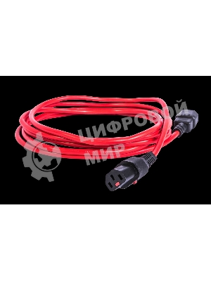 Шнур питания с фиксатором REM IEC 60320 C13/IEC 60320 C14, 10 А/250 В (3 * 1,0), 3 м, красный R-10-Cord-C13-C14-3-Red