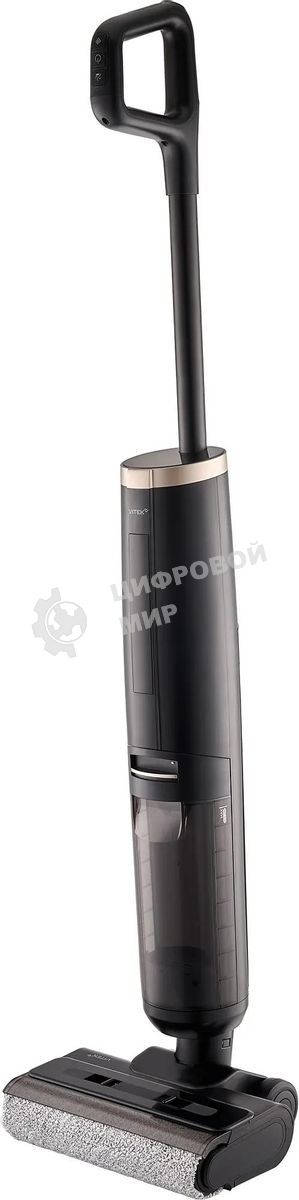 Пылесос вертикальный моющий Vitek VT-FW15PLUS черный, питание от аккумулятора, 120 Вт, уборка влажная/сбор жидкости/сухая, пылесборник 0.55 л