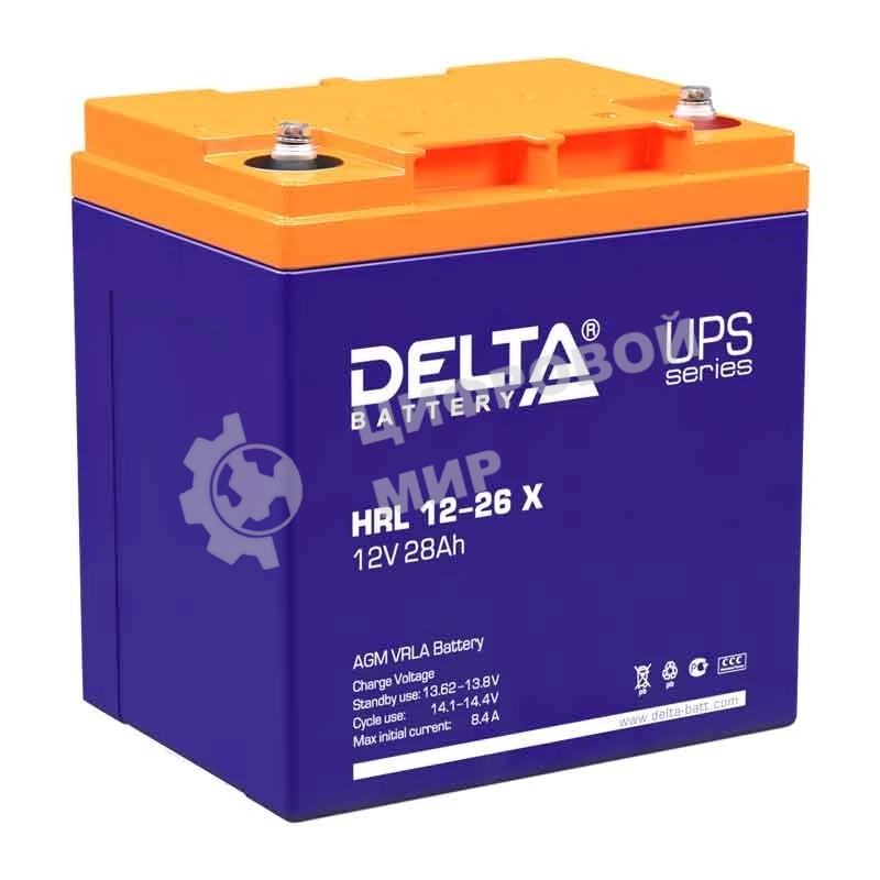 Аккумуляторная батарея Delta HRL 12-26 X напряжение 12В, емкость 28А·ч (165х125х175мм)