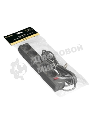 Удлинитель ExeGate EC-5-3B (EX279357RUS), черный, 3 м, 	евровилка с заземлением, 5 евророзеток с заземлением, 2200 Вт