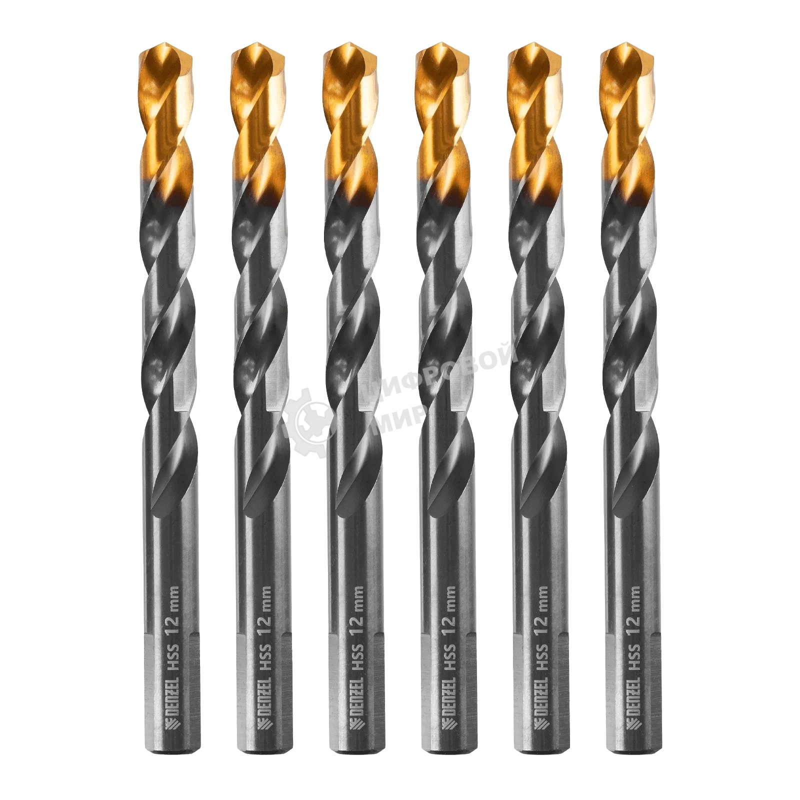 Сверло по металлу Denzel 12 мм, HSS-Tin, Golden Tip, 6 шт.