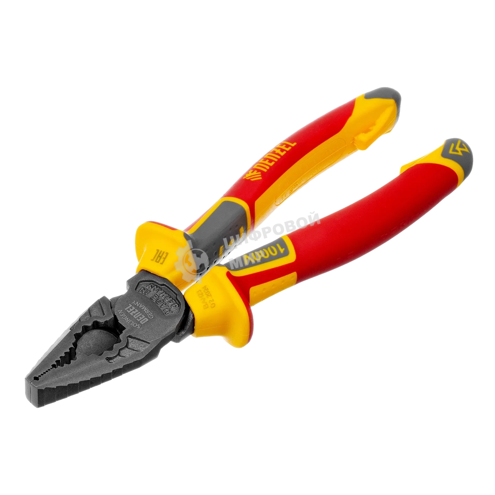 Плоскогубцы комбинированные Denzel диэлектрические трехкомпонентные рукоятки до 1000 В, 180 мм