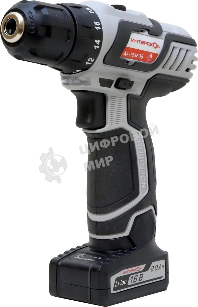 Дрель-шуруповерт ИНТЕРСКОЛ ДА-18ЭР, 12 В, 2 Ач, 35 Нм, щеточный