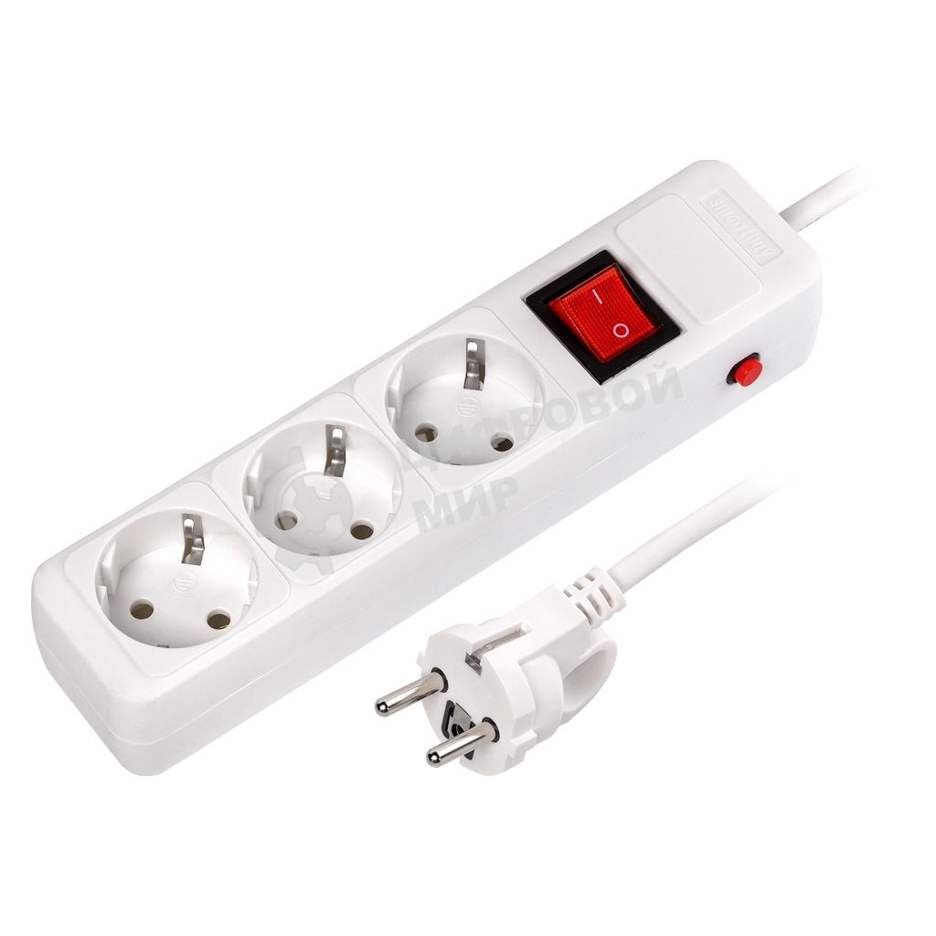 Сетевой фильтр 16А, 3500 Вт, 3 гнезда, без з/ш, с з/к, ПВС 3x1.0, 5 м, белый (SBSP-3-50-W)