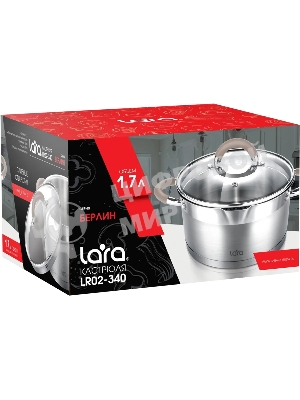 Кастрюля LARA LR02-340 Берлин 1,7 л 16x9 см нержавеющая сталь, с крышкой