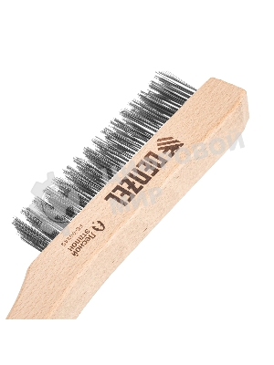 Щетка зачистная Denzel 4-х рядная, прямая проволока из нержавеющей стали с деревянной ручкой, EFP