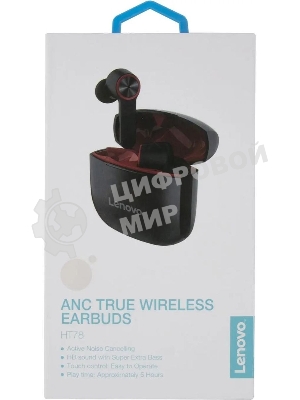 Гарнитура Lenovo HT78 чёрный/красный, беспроводная, Bluetooth 5.0, TWS, встроенный микрофон