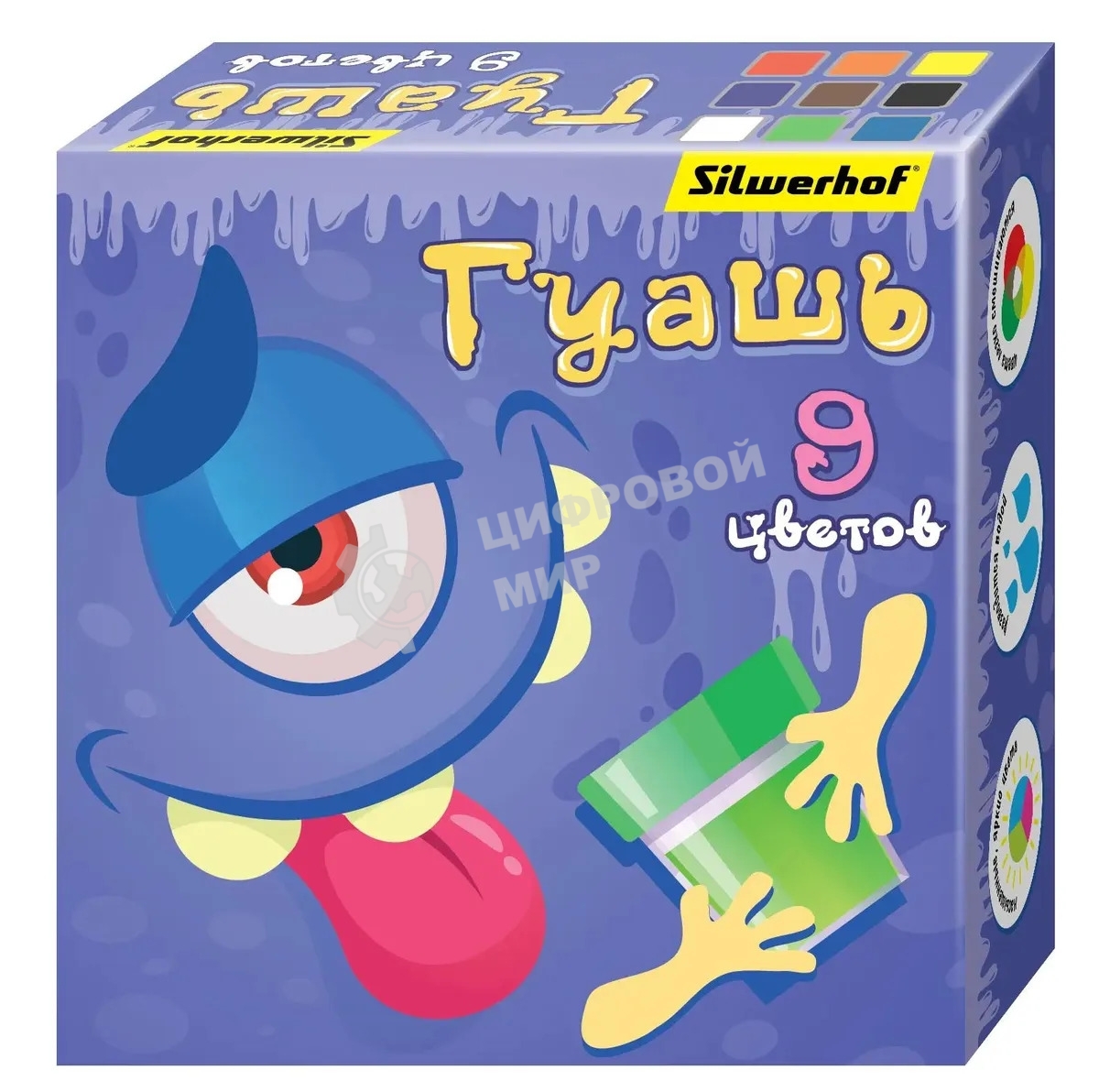 Гуашь Silwerhof Монстрики, 9 цветов, баночка, 20 мл, картонная коробка
