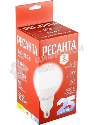 Лампа светодиодная Ресанта LL-R-A95-25W-230-4K-E27 груша