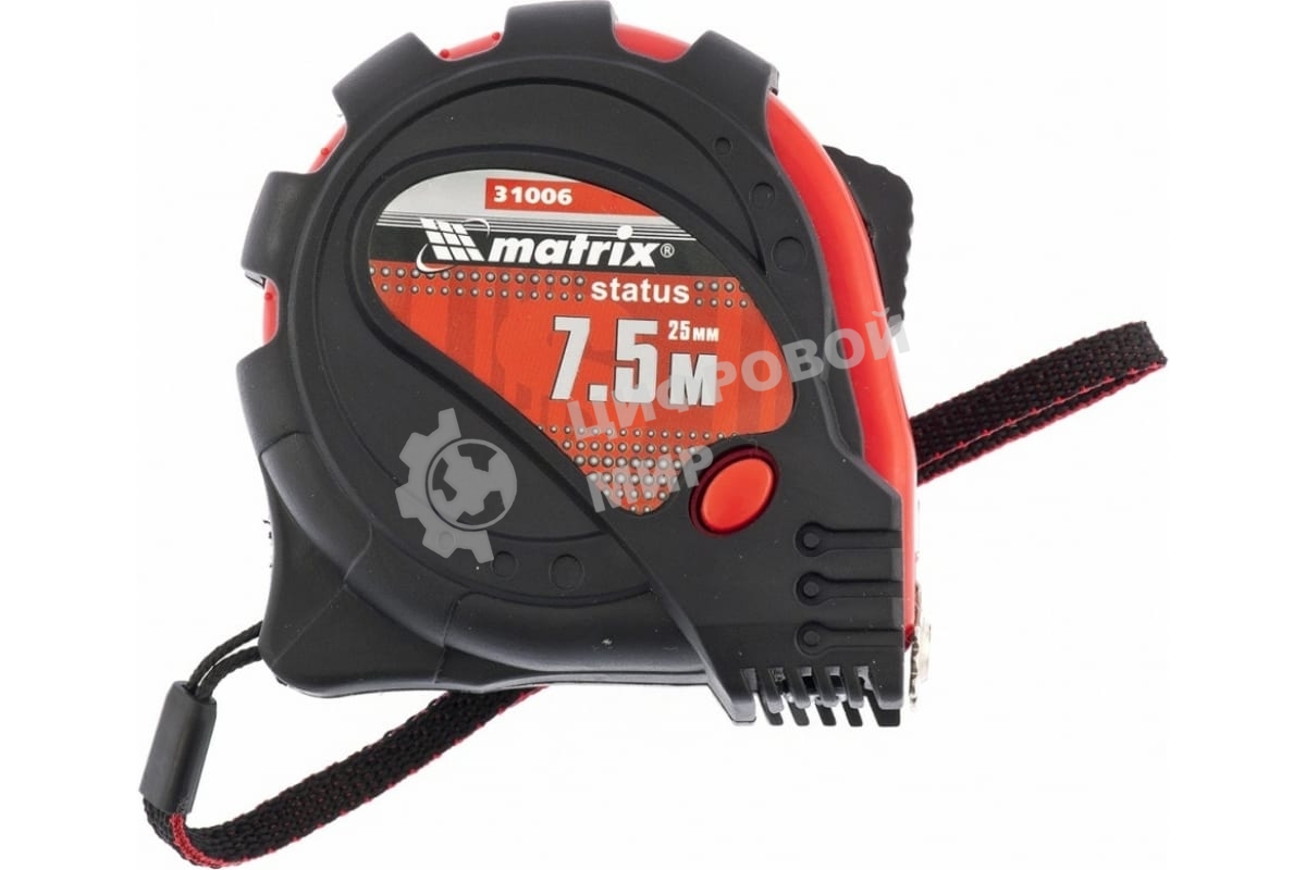 Рулетка Matrix Status magnet 3 fixations, 7,5 м х 25 мм, обрезиненный корпус, зацеп с магнитом