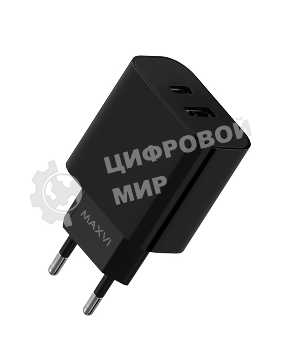Сетевое зарядное устройство Maxvi CHL-602PD 30W, 6A, QC 3.0, 1xUSB-A, 1xUSB-C, черный