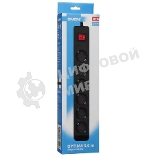 Сетевой фильтр SVEN Optima 5,0 м (6 розеток с защитными шторками) черный, цветная коробка