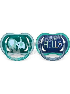 Пустышка Philips Avent ultra air, слоники/HELLO, 18+ мес., 2 шт.