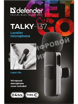 Петличный микрофон Defender Talky-137 wrls, черный, на прищепке, 1шт