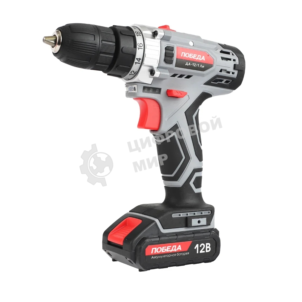 Дрель-шуруповерт Победа ДА-12/1Ли, 12В, 2,2 Ач, 3 Нм, щеточный