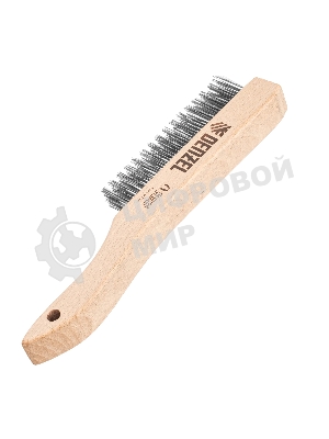 Щетка зачистная Denzel 4-х рядная, прямая проволока из нержавеющей стали с деревянной ручкой, EFP