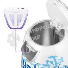 Чайник электрический Kitfort КТ-6772 1.7 л, 2200 Вт, белый/синий корпус: металл/пластик