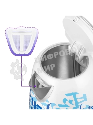 Чайник электрический Kitfort КТ-6772 1.7 л, 2200 Вт, белый/синий корпус: металл/пластик