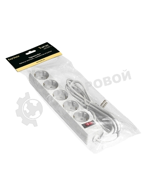 Удлинитель ExeGate EC-5-5W (EX279359RUS), белый, 5 м, евровилка с заземлением, 5 евророзеток с заземлением, 2200 Вт