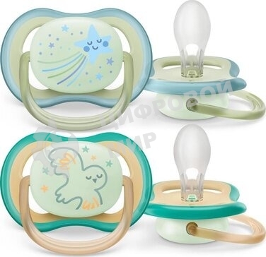 Пустышка Philips Avent ultra air, ночная, звезда/сова, 0-6 мес., 2 шт.