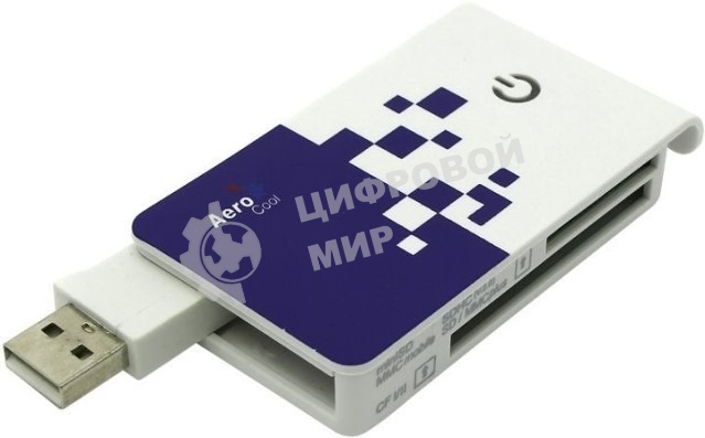 Карт-ридер внешний AeroCool AT-955A/белый-синий/Micro SD/Micro SDHC/Micro SDXC/SD/SDHC/SDXC/MS/MS Duo/MS Micro (M2)/USB 2.0 Type-A/пластик