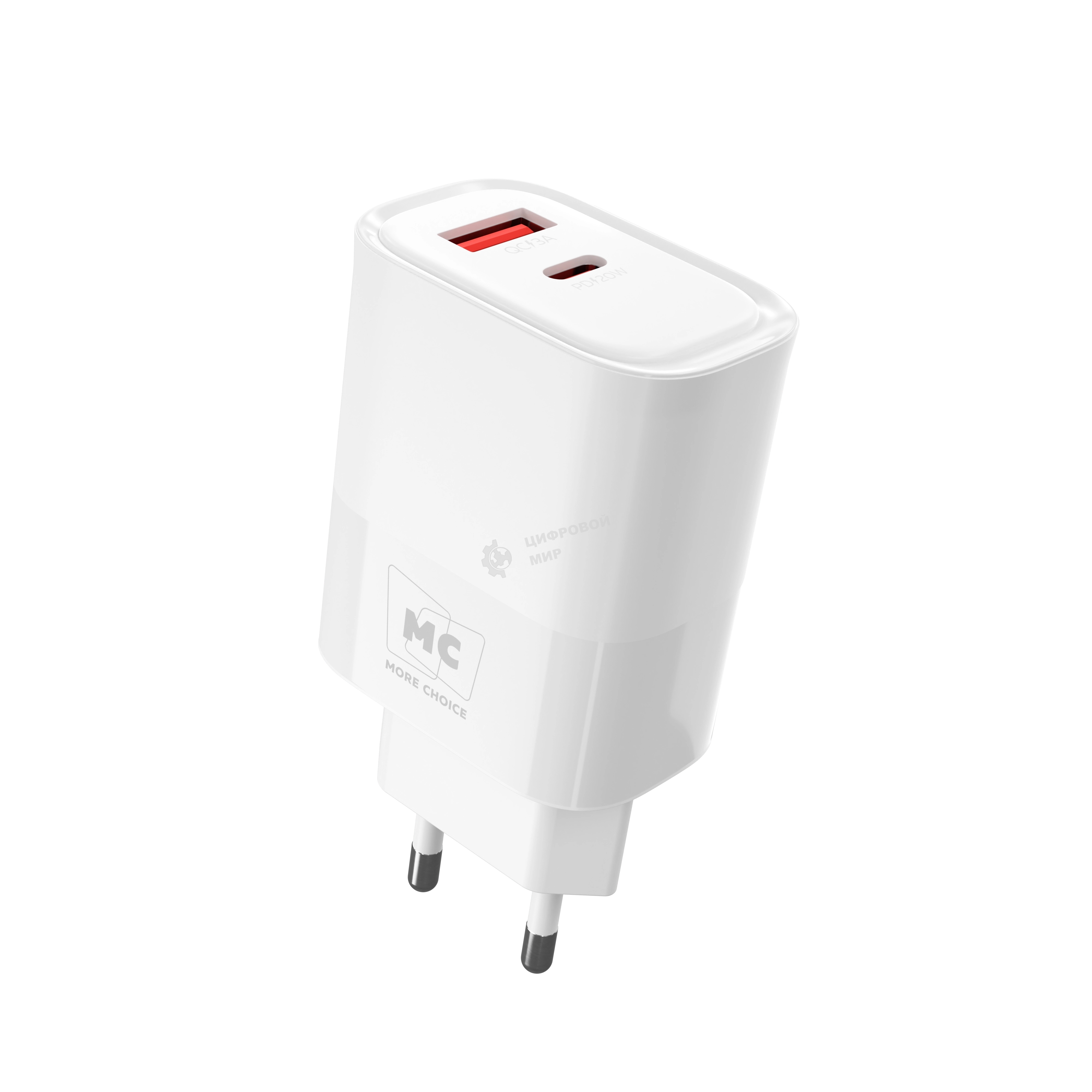 Сетевое зарядное устройство MORE CHOICE NC81a СЗУ 1USB+1Type-C 3.0A PD 20W+ QC3.0, белый