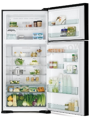 Холодильник Hitachi R-VG660PUC7-1 GGR серый стекло двухкамерный 405/145л морозилка сверху No Frost