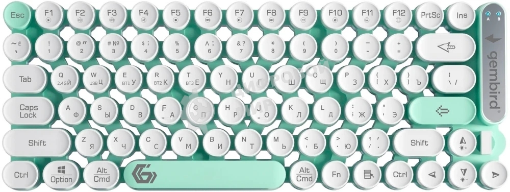 Клавиатура беспроводная Gembird KBW-9, 80кл, подсветка 6 цв, BT 5.1/радио/USB, белая