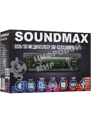 Автомагнитола Soundmax SM-CCR3188FB, 1 DIN, Bluetooth, USB Type-A, AUX