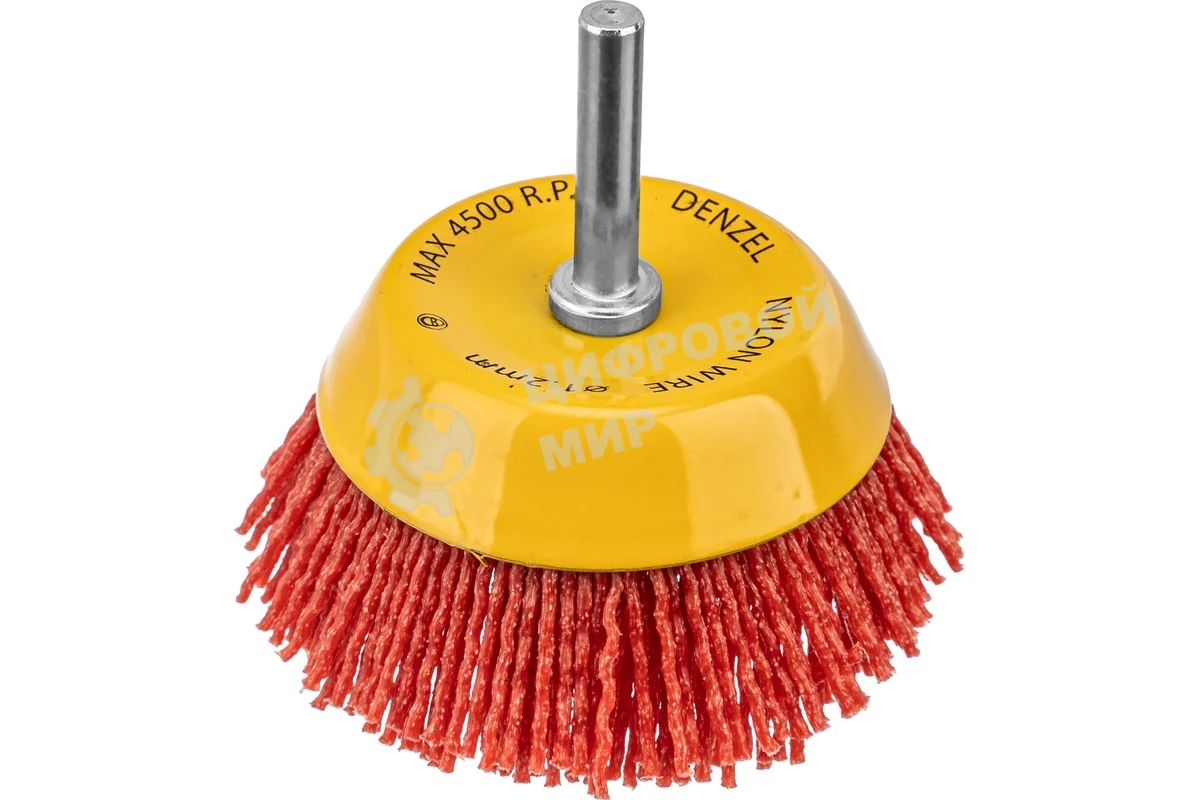Щетка для дрели Denzel 75 мм, чашка, со шпилькой, нейлоновая щетина