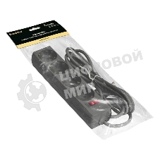 Удлинитель ExeGate EC-4-3B (EX279397RUS), черный, 3 м, евровилка с заземлением, 4 евророзетки с заземлением, 2200 Вт