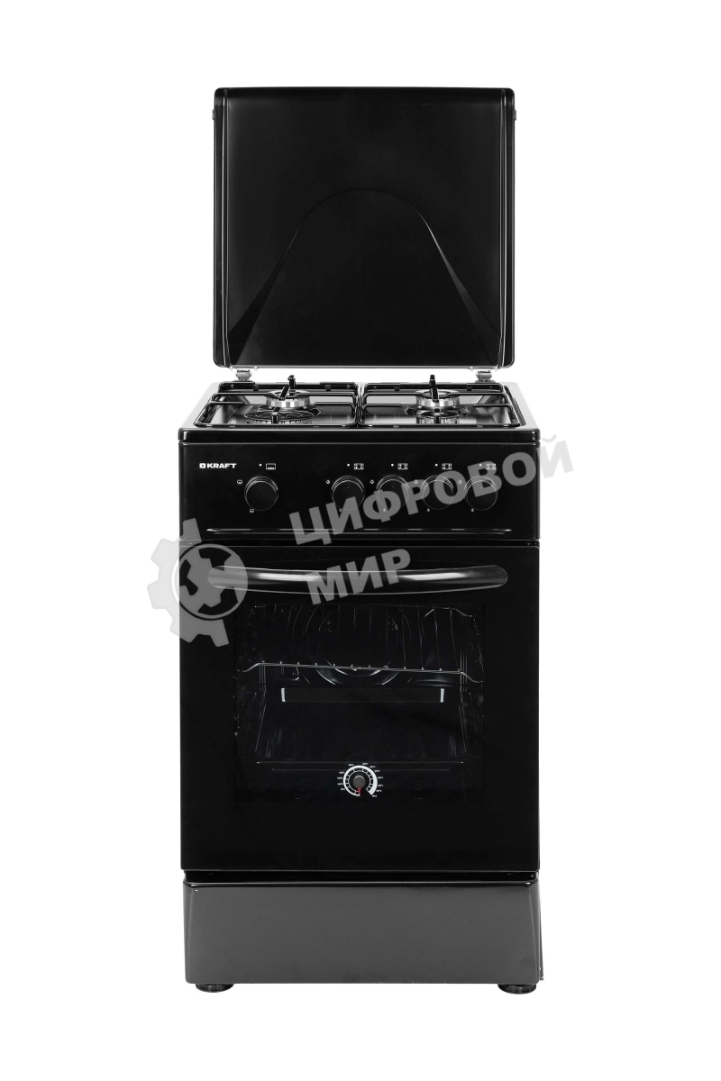 Плита газовая Kraft KF-FSK5301GbL черный, конфорок 4 газовых, духовка 58 л, 50 см x 85.5 см x 55.6 см