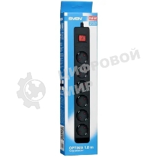 Сетевой фильтр SVEN Optima 1,8 м (6 розеток с защитными шторками) черный, цветная коробка