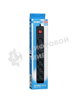 Сетевой фильтр SVEN Optima 1,8 м (6 розеток с защитными шторками) черный, цветная коробка