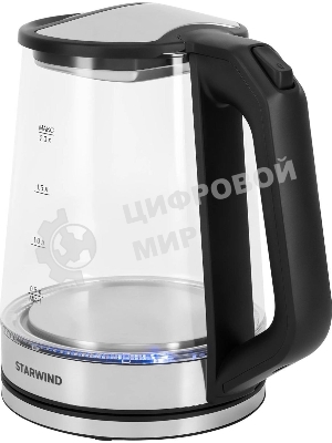 Чайник электрический Starwind SKG2112 2 л, 1800 Вт, черный/прозрачный корпус: стекло