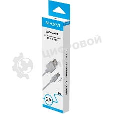 Кабель Maxvi MC-01L white USB-A - microUSB, 2A ток макс. нагрузки 2А, макс. напряжение 5V; стандарт USB 2.0; длина разъема microUSB 8,9 мм, длина кабеля 1м, материал PVC, белый