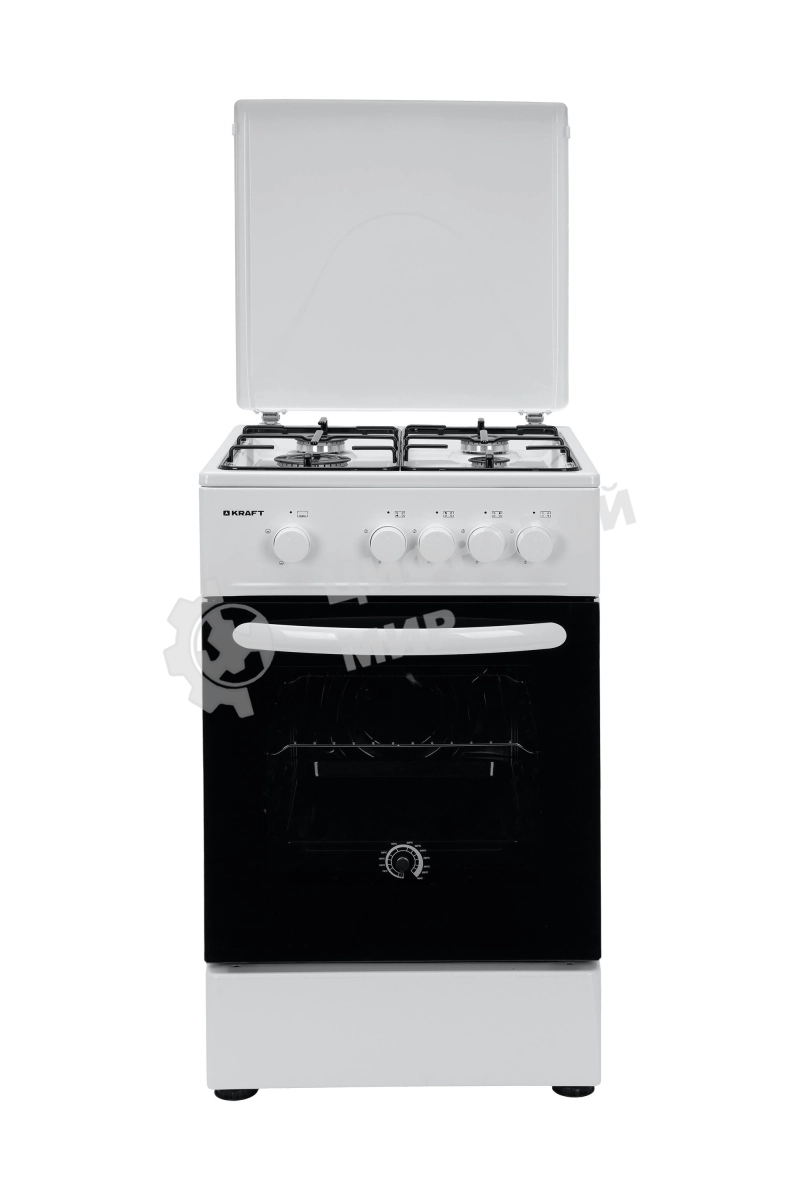 Плита газовая Kraft KF-FSK5301GW белый, конфорок 4 газовых, духовка 58 л, 50 см x 85.5 см x 55.6 см